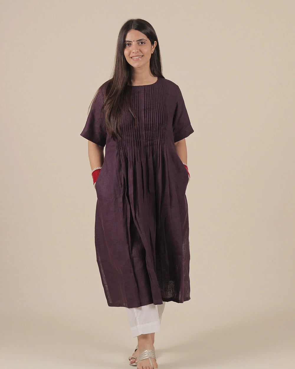 Jamun Pleated Pure Linen Kurta