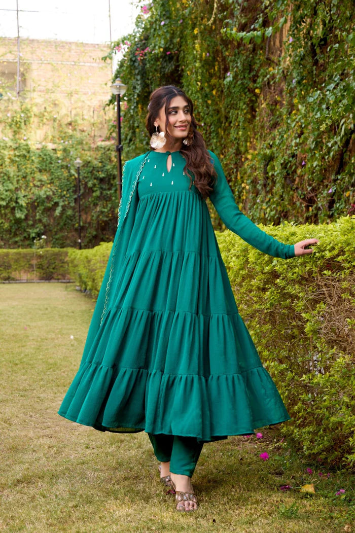 Hand Embroidery Anarkali Suit Set
