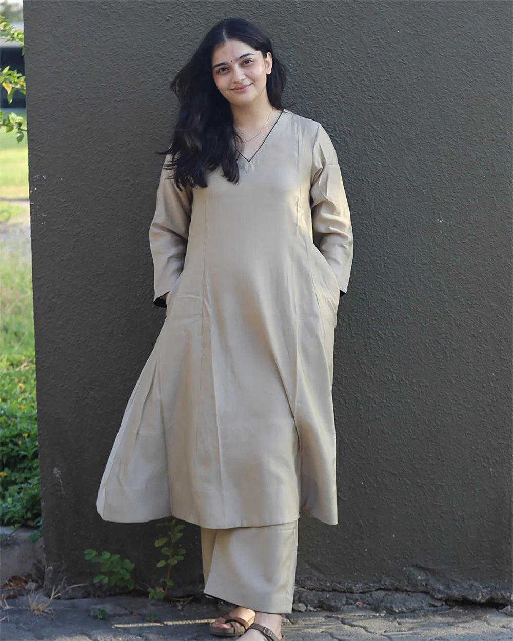 Elegant Beige Cotton Kurta Set