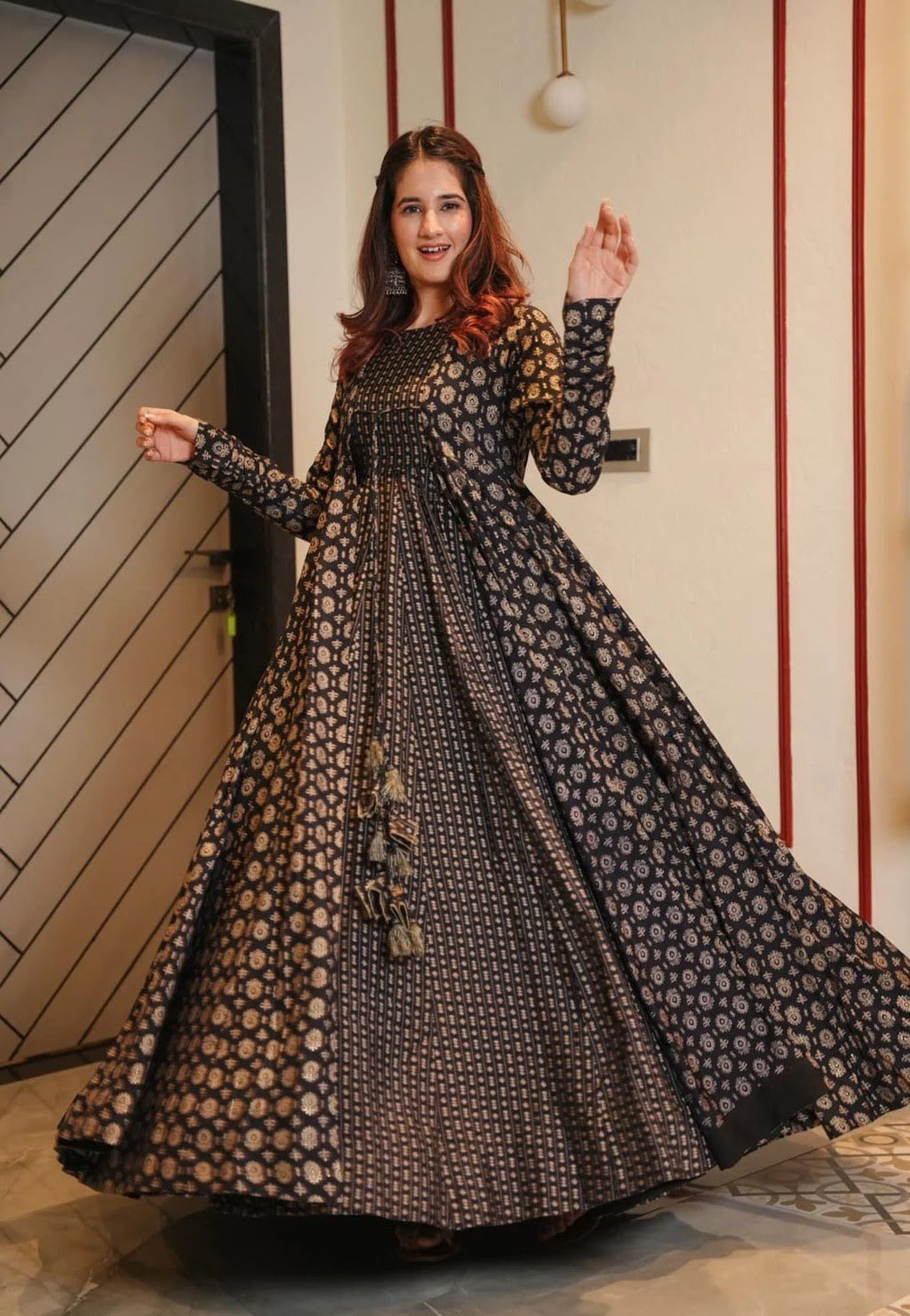 Boshon Black Skin Printed Cotton Gown