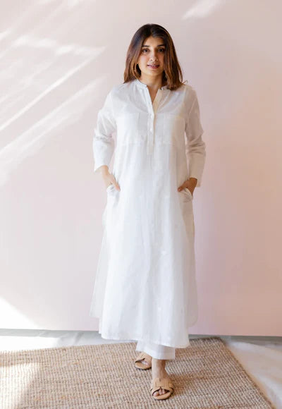 Noor Classic White Cotton Long Kurta