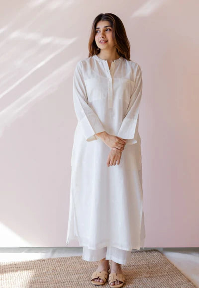 Noor Classic White Cotton Long Kurta