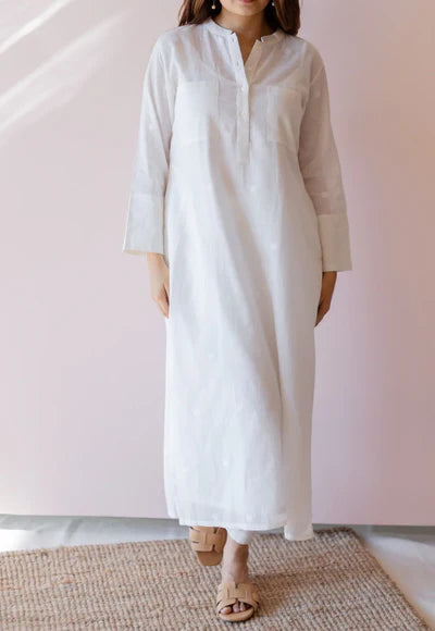 Noor Classic White Cotton Long Kurta