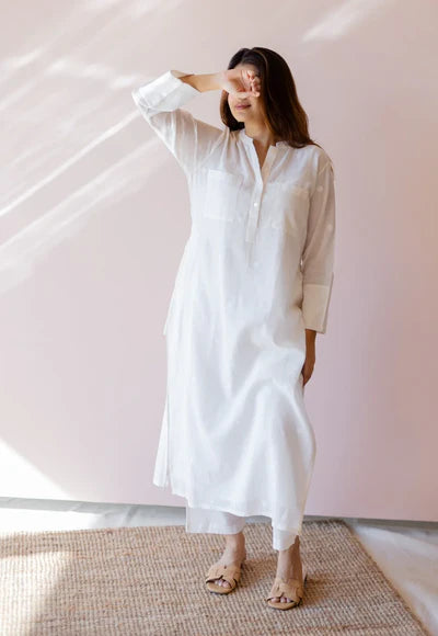 Noor Classic White Cotton Long Kurta