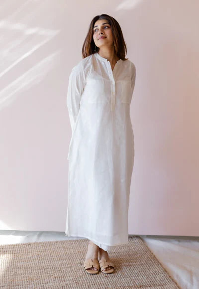 Noor Classic White Cotton Long Kurta
