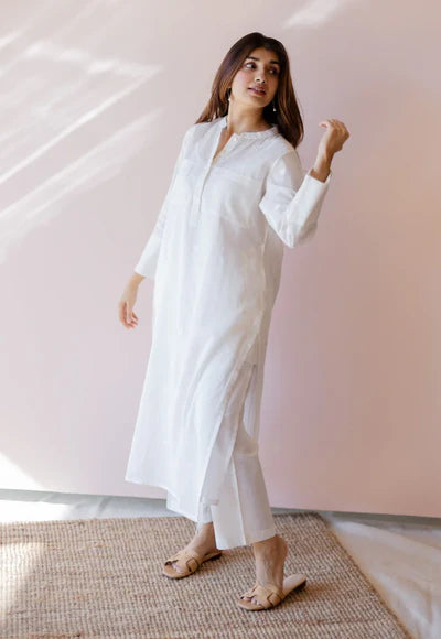 Noor Classic White Cotton Long Kurta