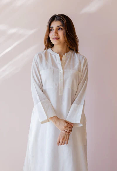 Noor Classic White Cotton Long Kurta