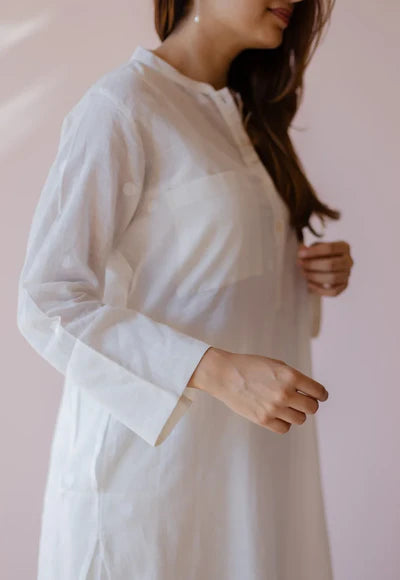 Noor Classic White Cotton Long Kurta
