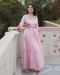 Flowy Pink Embroidered Doria Anarkali Set