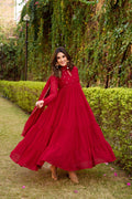 Red Hand Embroidery Anarkali Suit Set