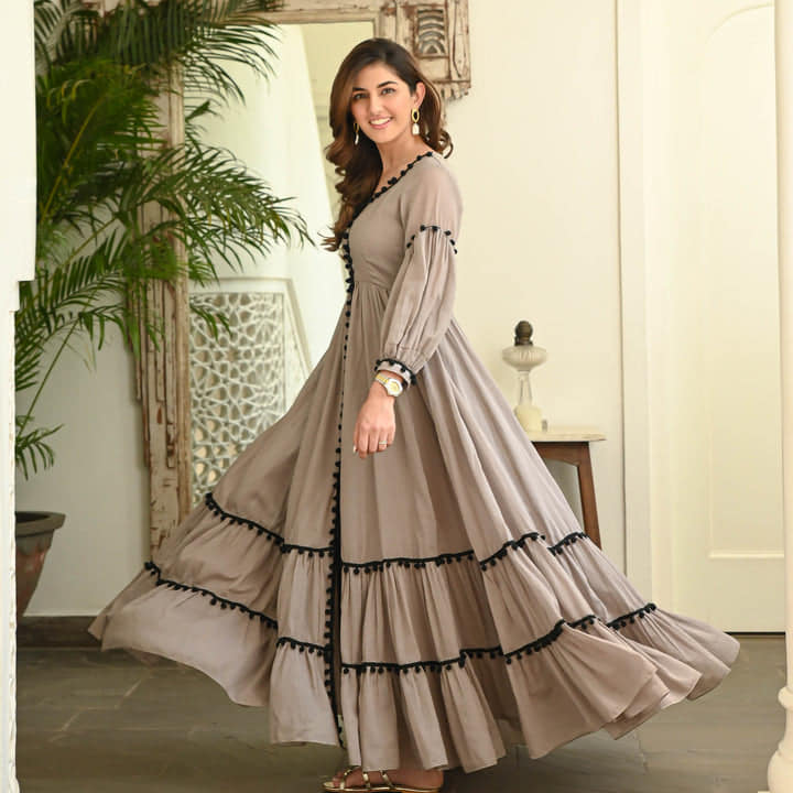 Badami Black Pompom Cotton Dress