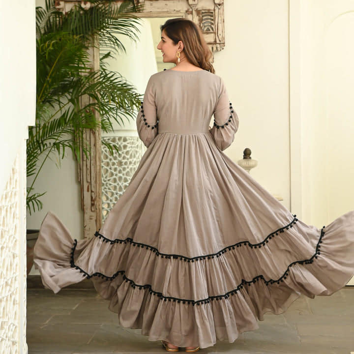 Badami Black Pompom Cotton Dress