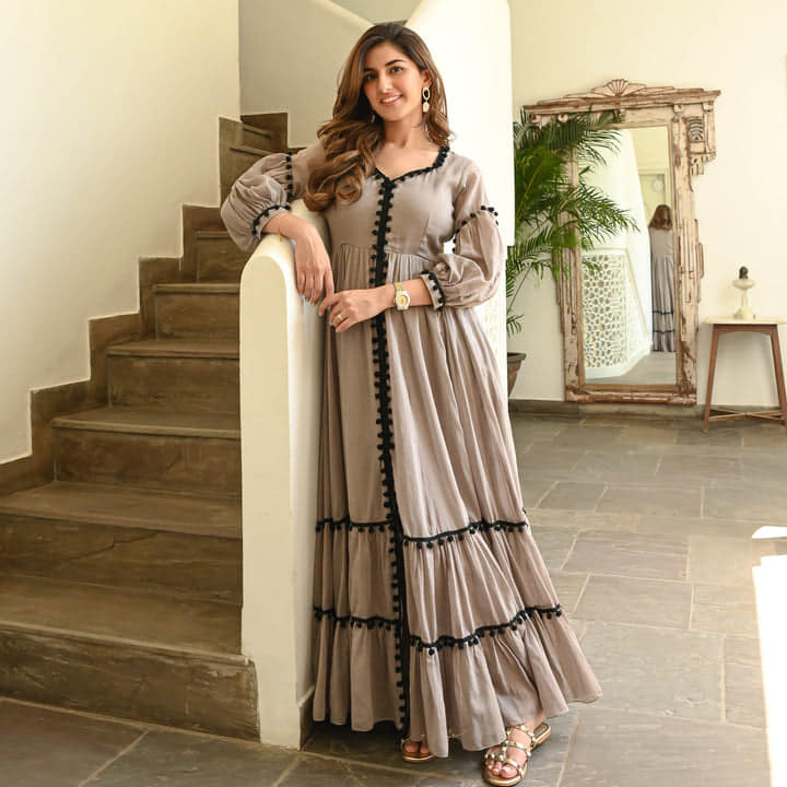 Badami Black Pompom Cotton Dress