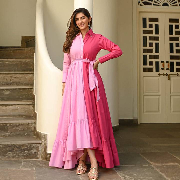 Boshon Two Tone Pink Cotton Dress