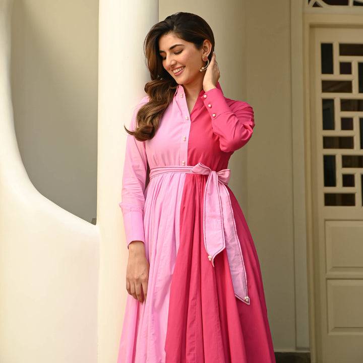 Boshon Two Tone Pink Cotton Dress