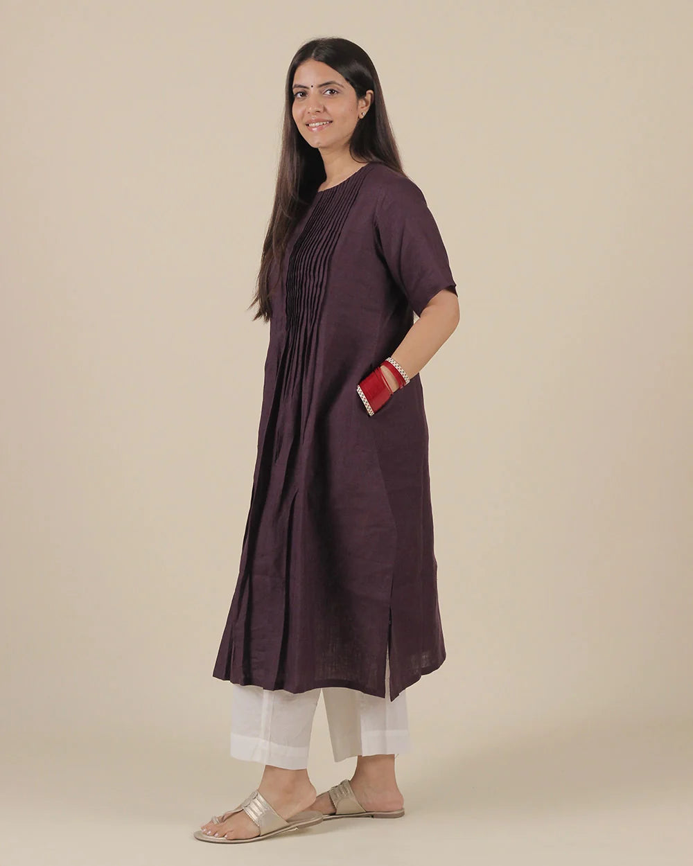 Jamun Pleated Pure Linen Kurta