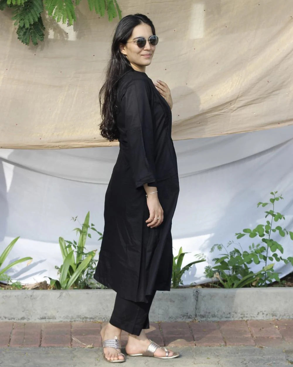 Midnight Black Cotton Kurta Set