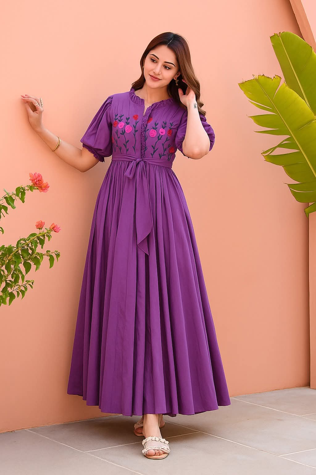 Boshon Mint Embroidered Cotton Dress