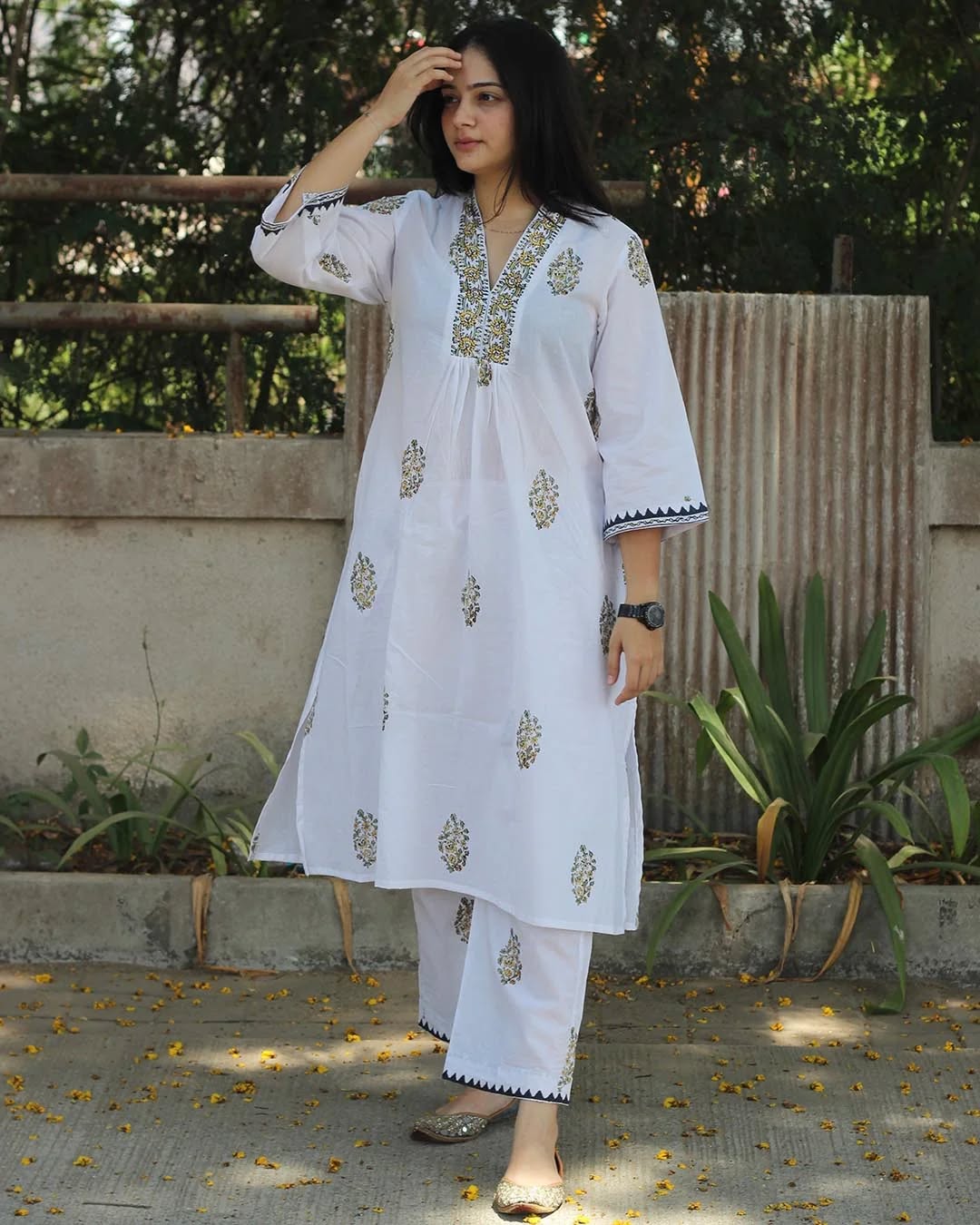 Muted Garden Handblock Printed Kurta Set – Set of 2