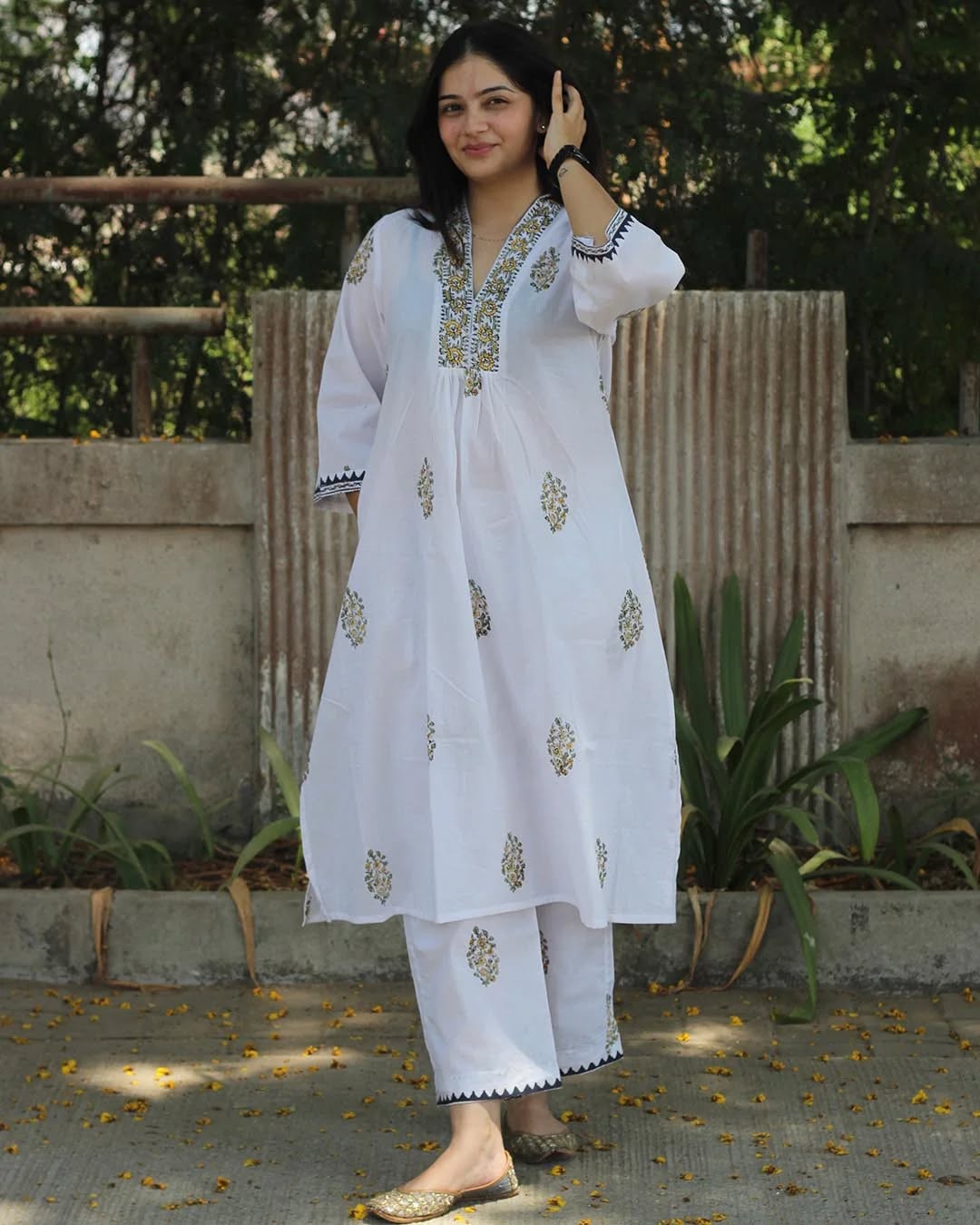 Muted Garden Handblock Printed Kurta Set – Set of 2