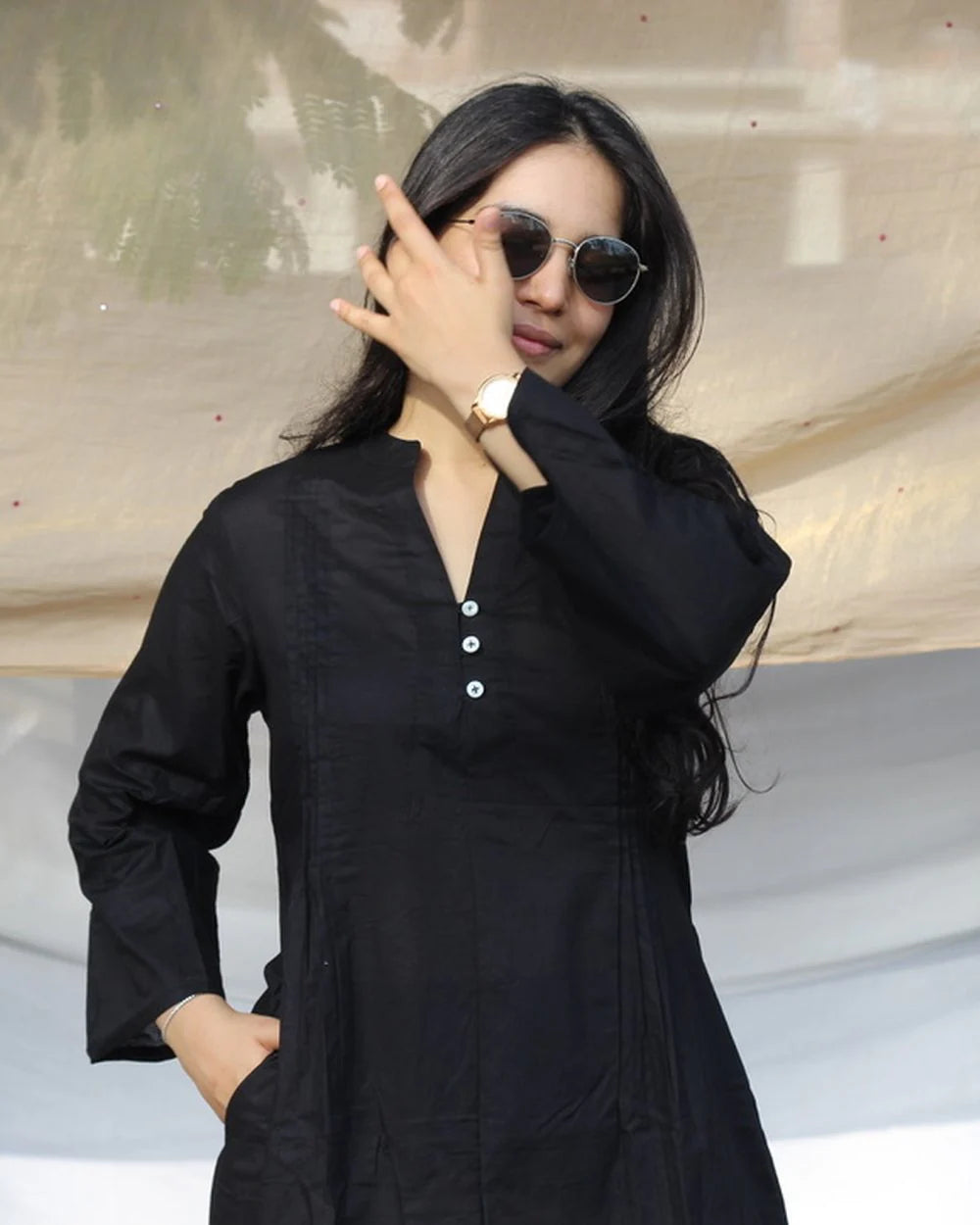 Midnight Black Cotton Kurta Set