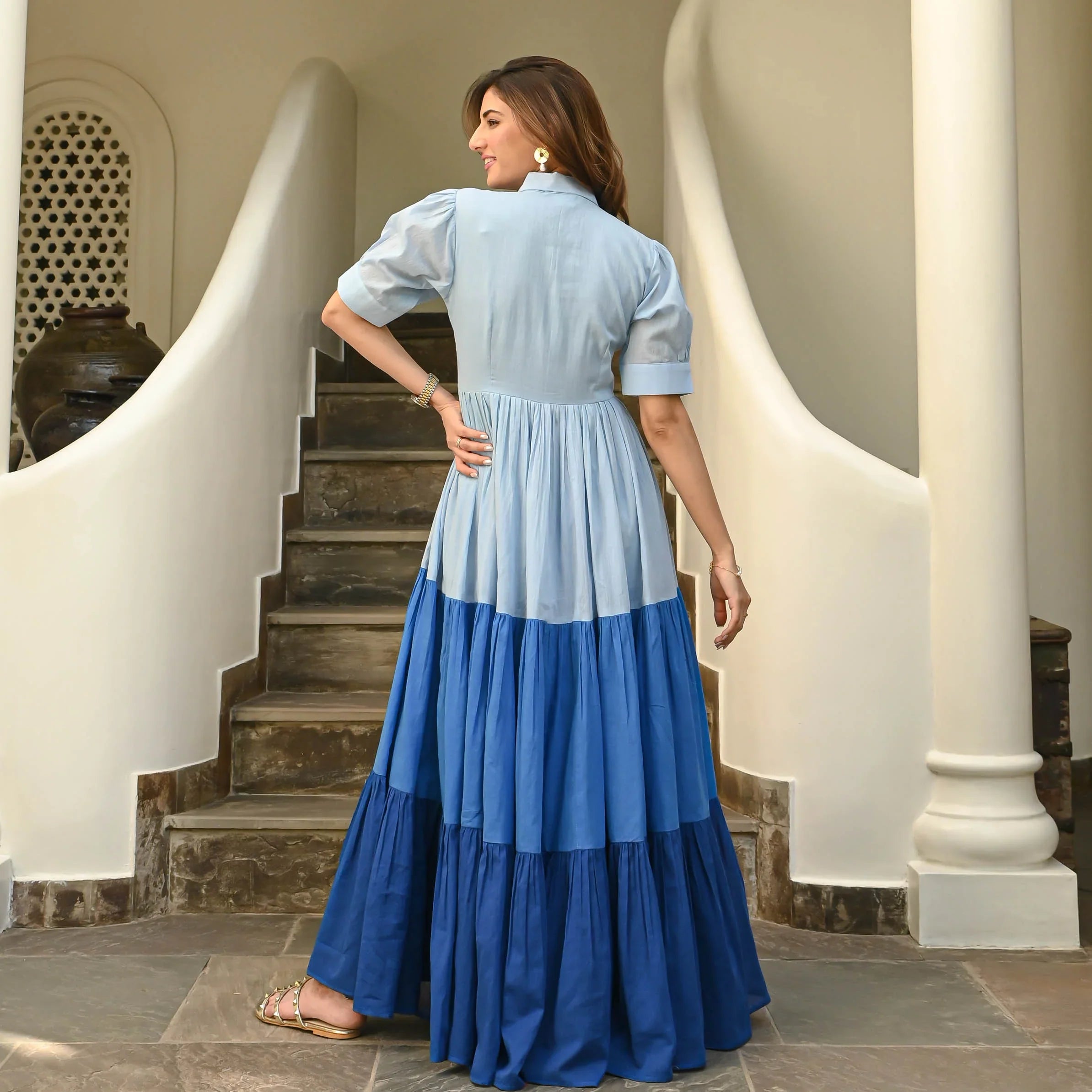 Boshon Light to Dark Blue Cotton Dress