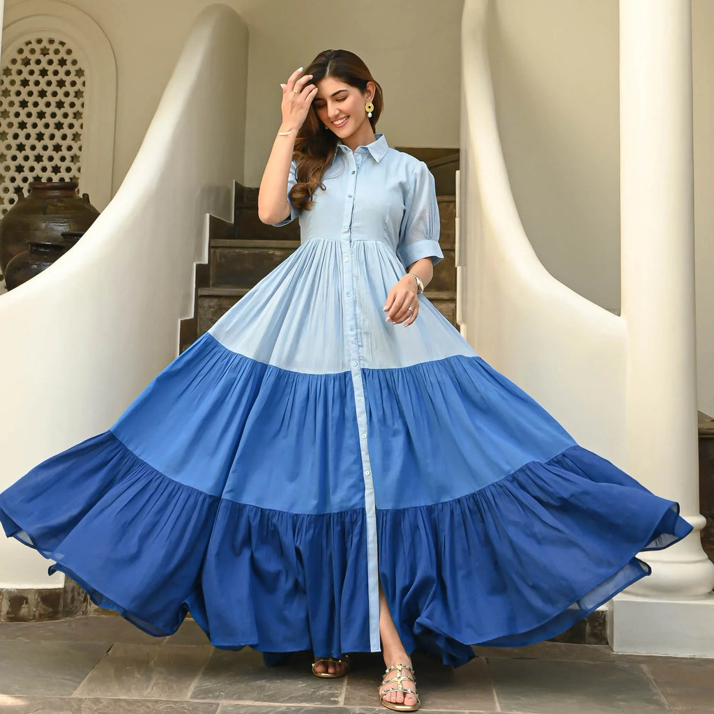 Boshon Light to Dark Blue Cotton Dress