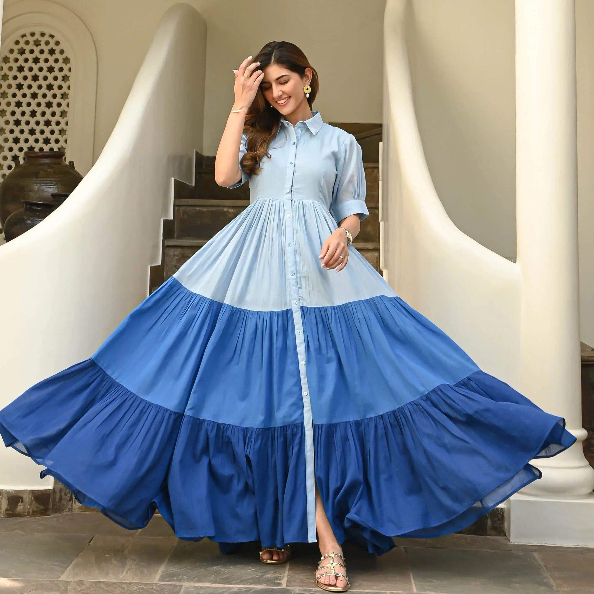 Boshon Light to Dark Blue Cotton Dress