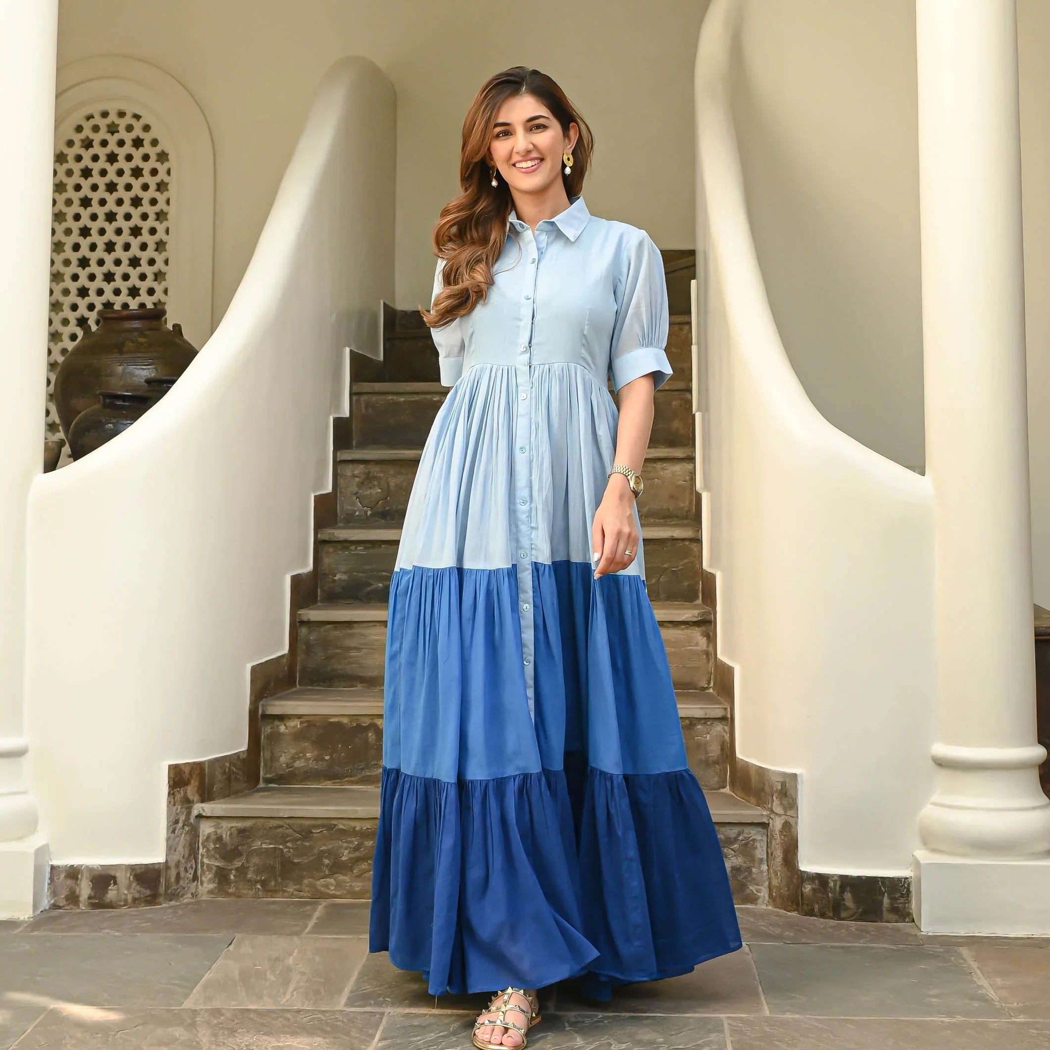 Boshon Light to Dark Blue Cotton Dress