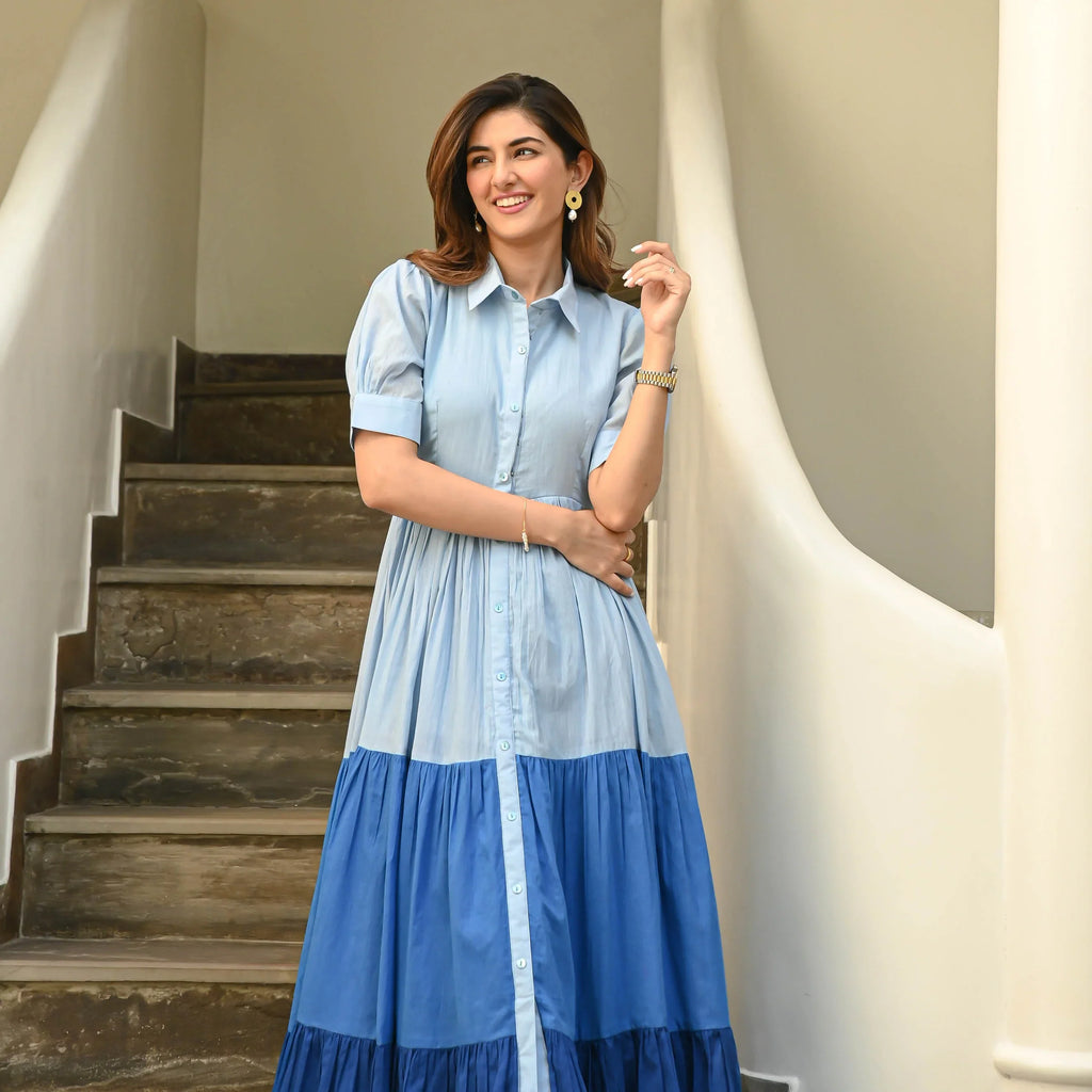 Boshon Light to Dark Blue Cotton Dress