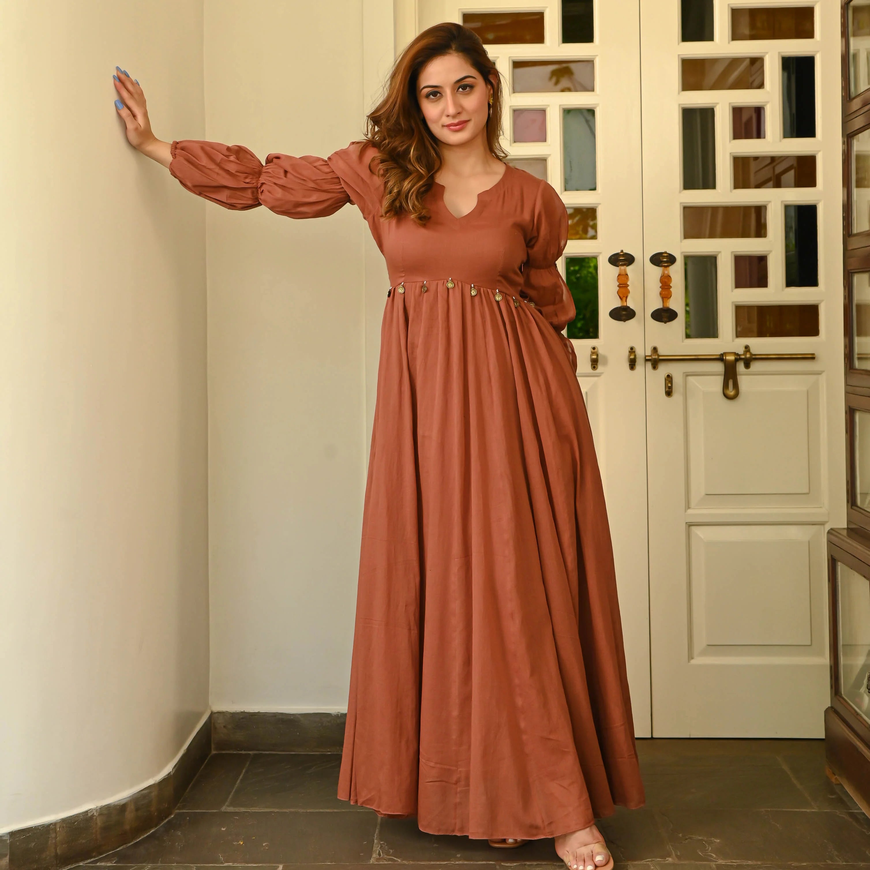 Boshon Brown Rust Cotton Dress