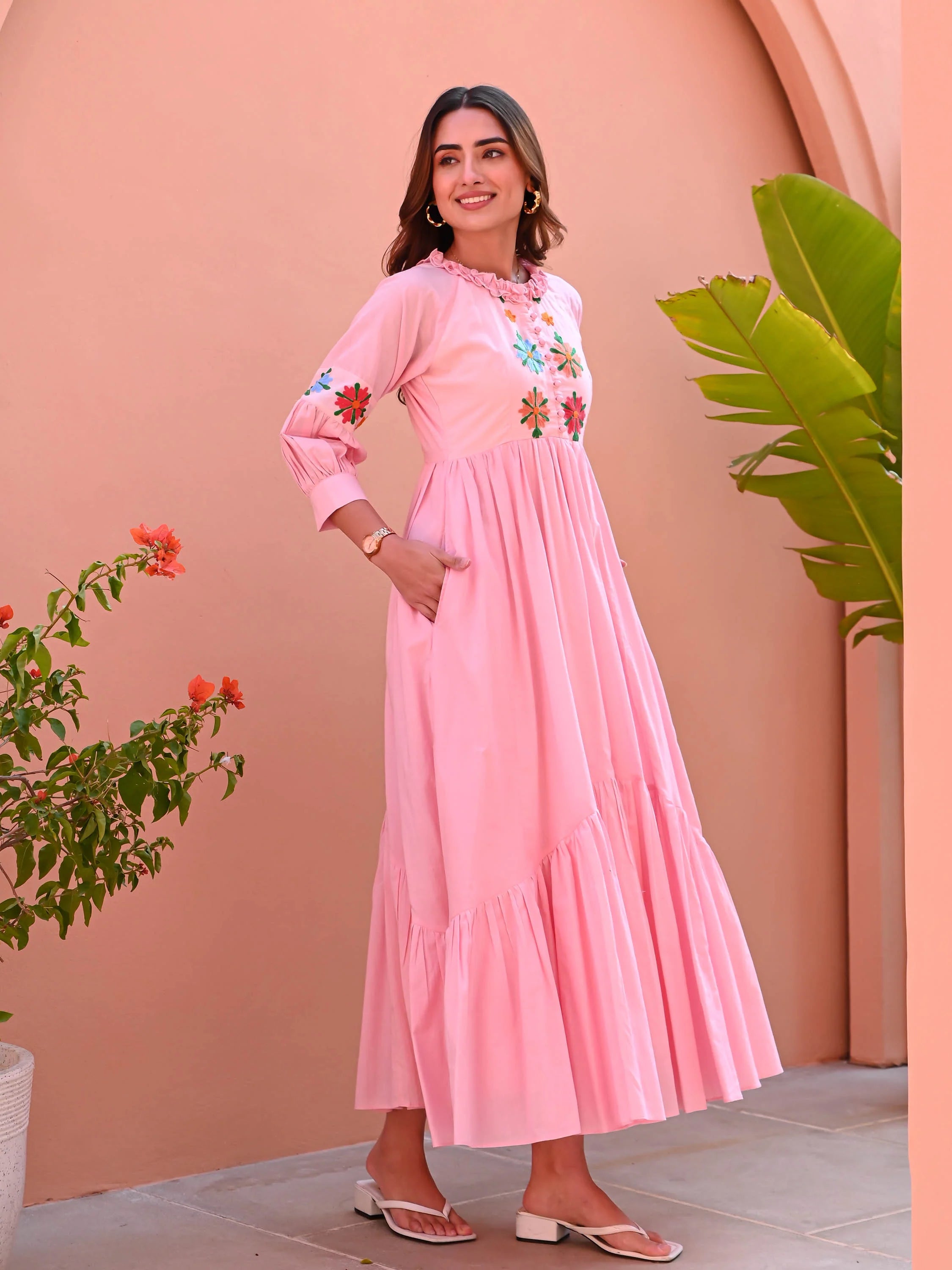 Boshon Peach Pearl Cotton Dress