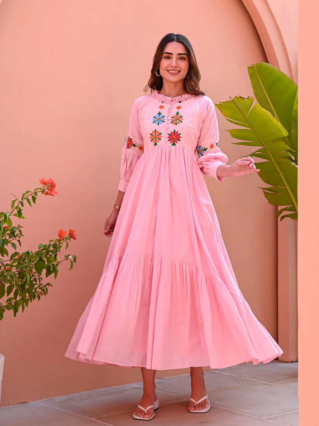 Boshon Peach Pearl Cotton Dress