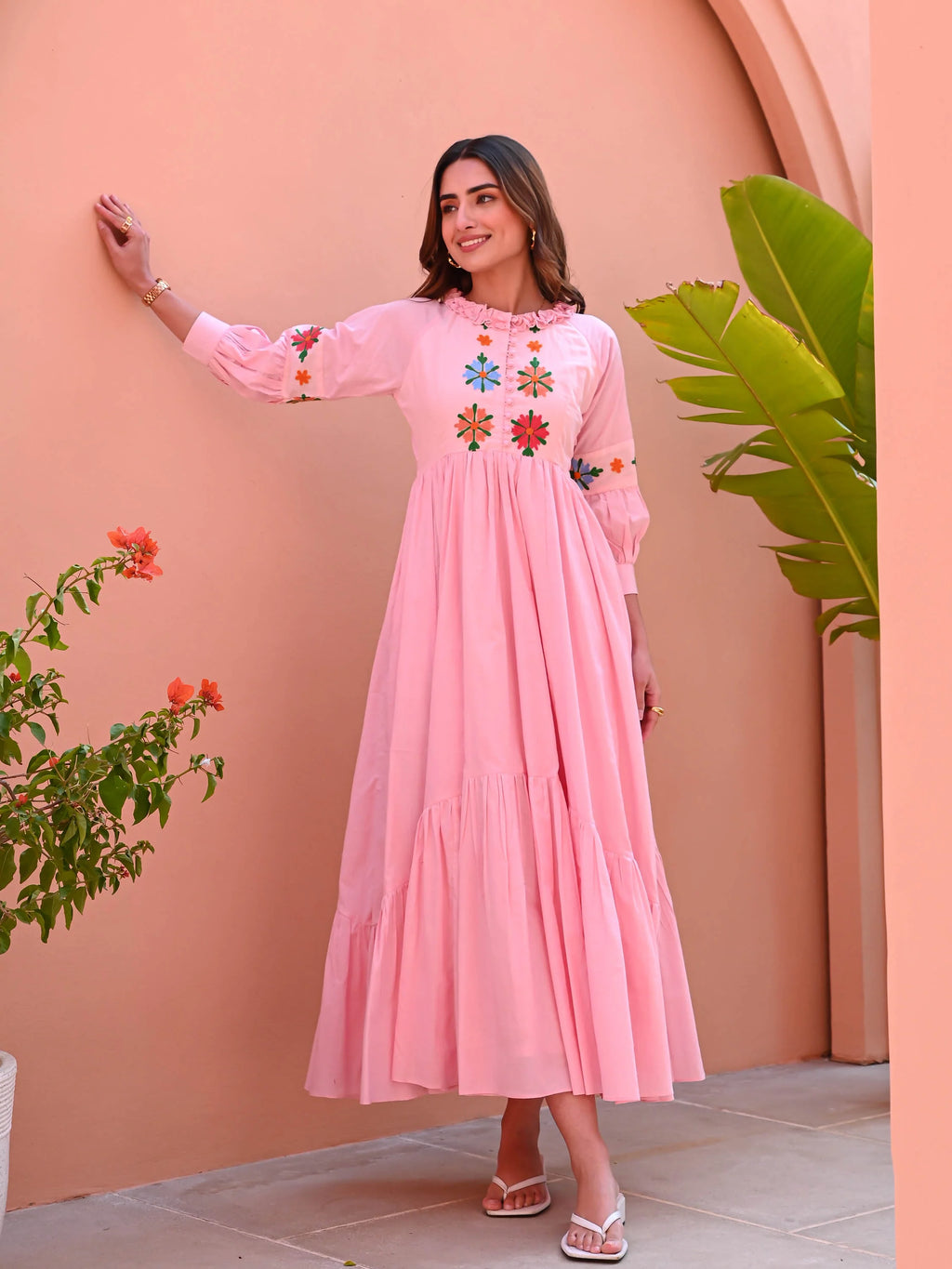 Boshon Peach Pearl Cotton Dress
