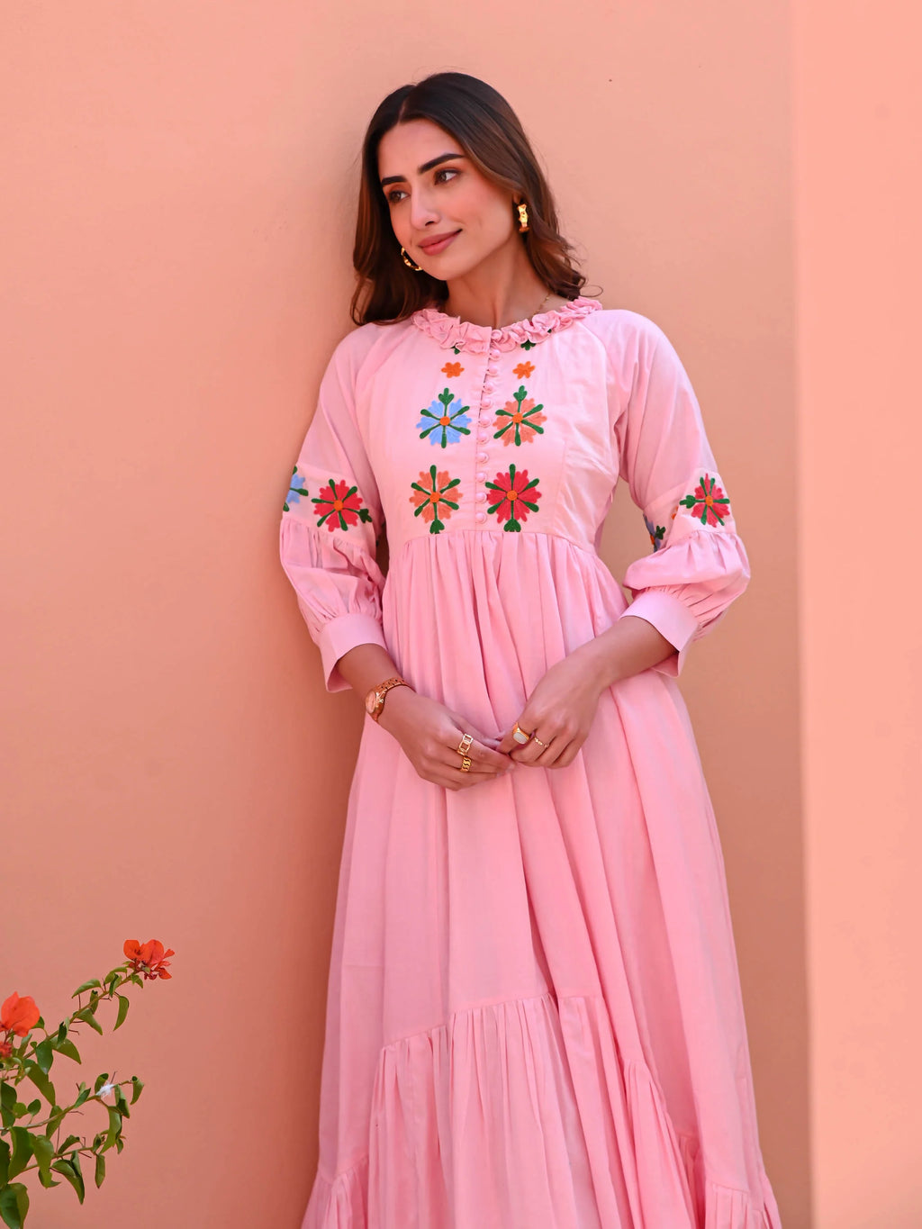 Boshon Peach Pearl Cotton Dress