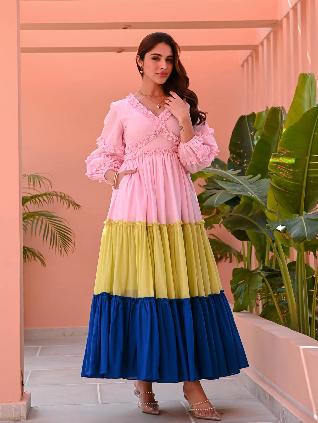 Boshon Multicolored Tiered Cotton Dress