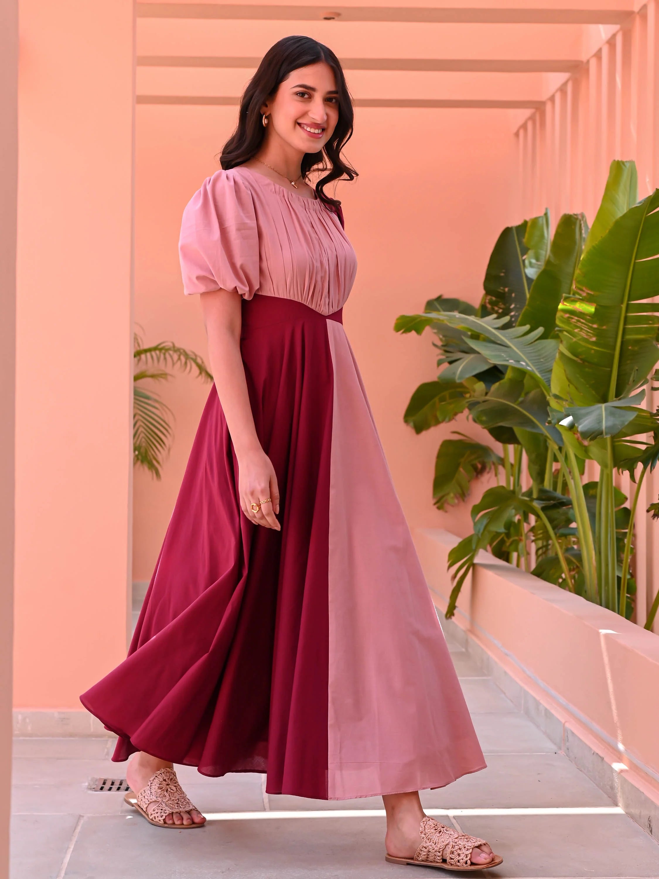 Boshon Peach Tango Cotton Dress