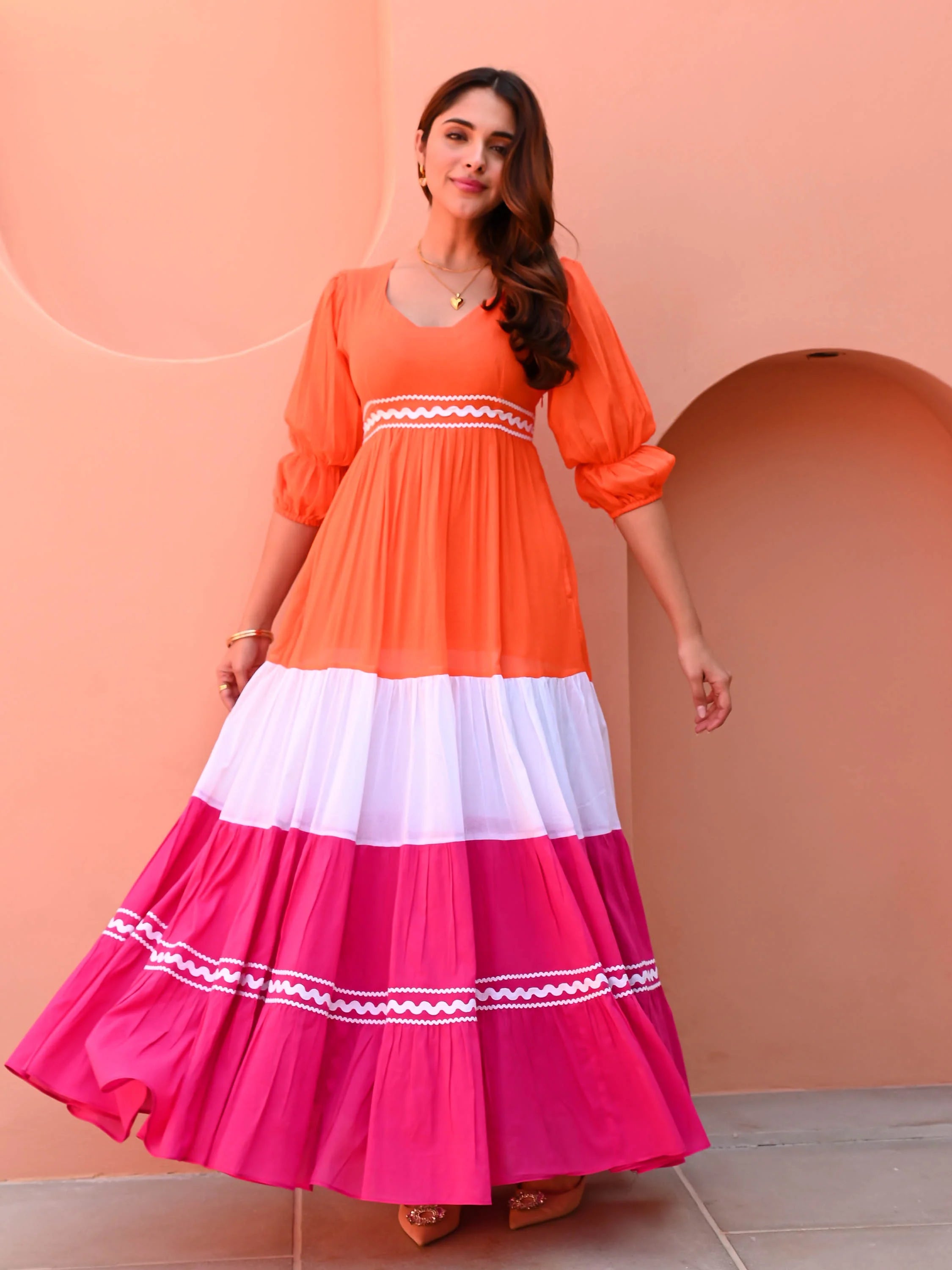 Boshon Multi Color Cotton Designer Dress