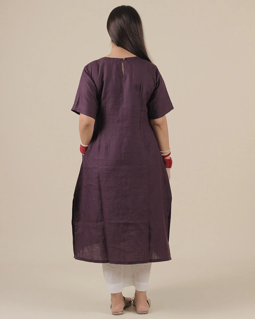Jamun Pleated Pure Linen Kurta