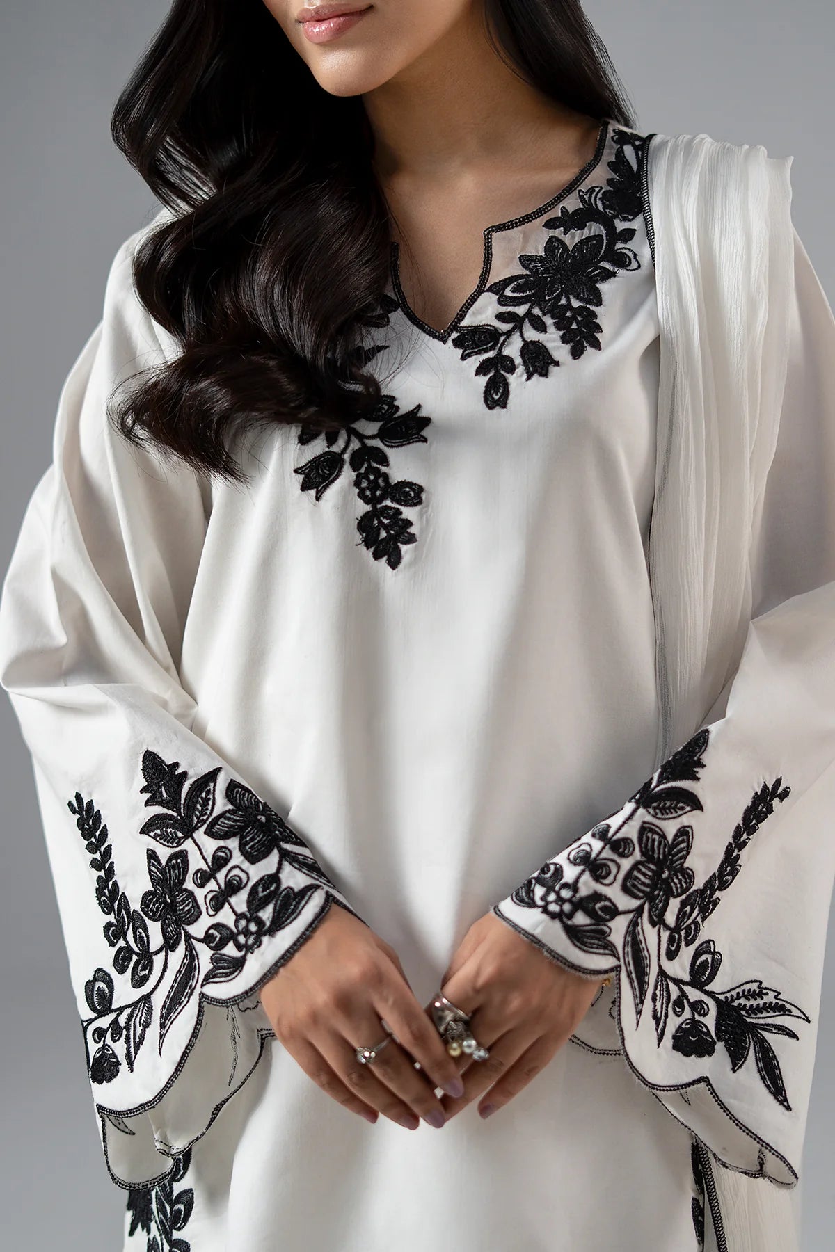 Boshon Premium 3-Piece Embroidered Cotton Dress – White