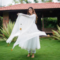White Anarkali With Pant And Dupatta