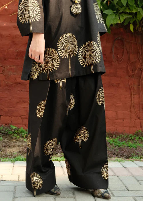 Black Block Print Kurta Set