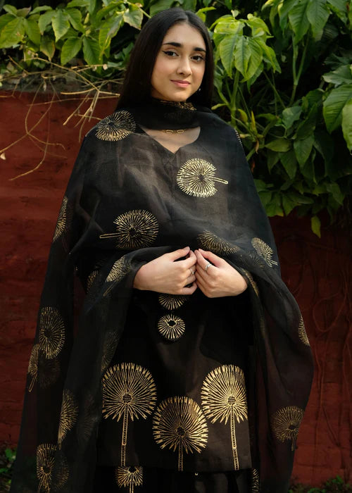 Black Block Print Kurta Set