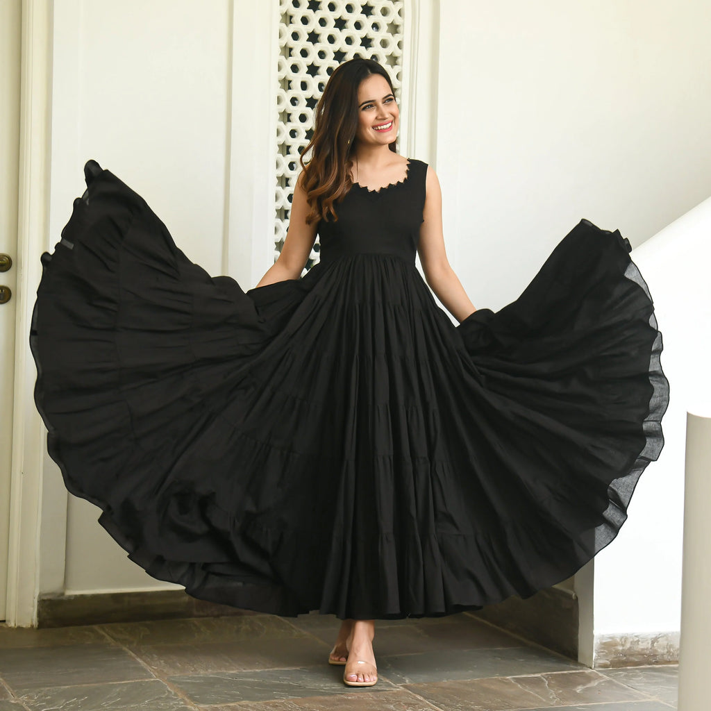 Boshon Black Tier Cotton Dress