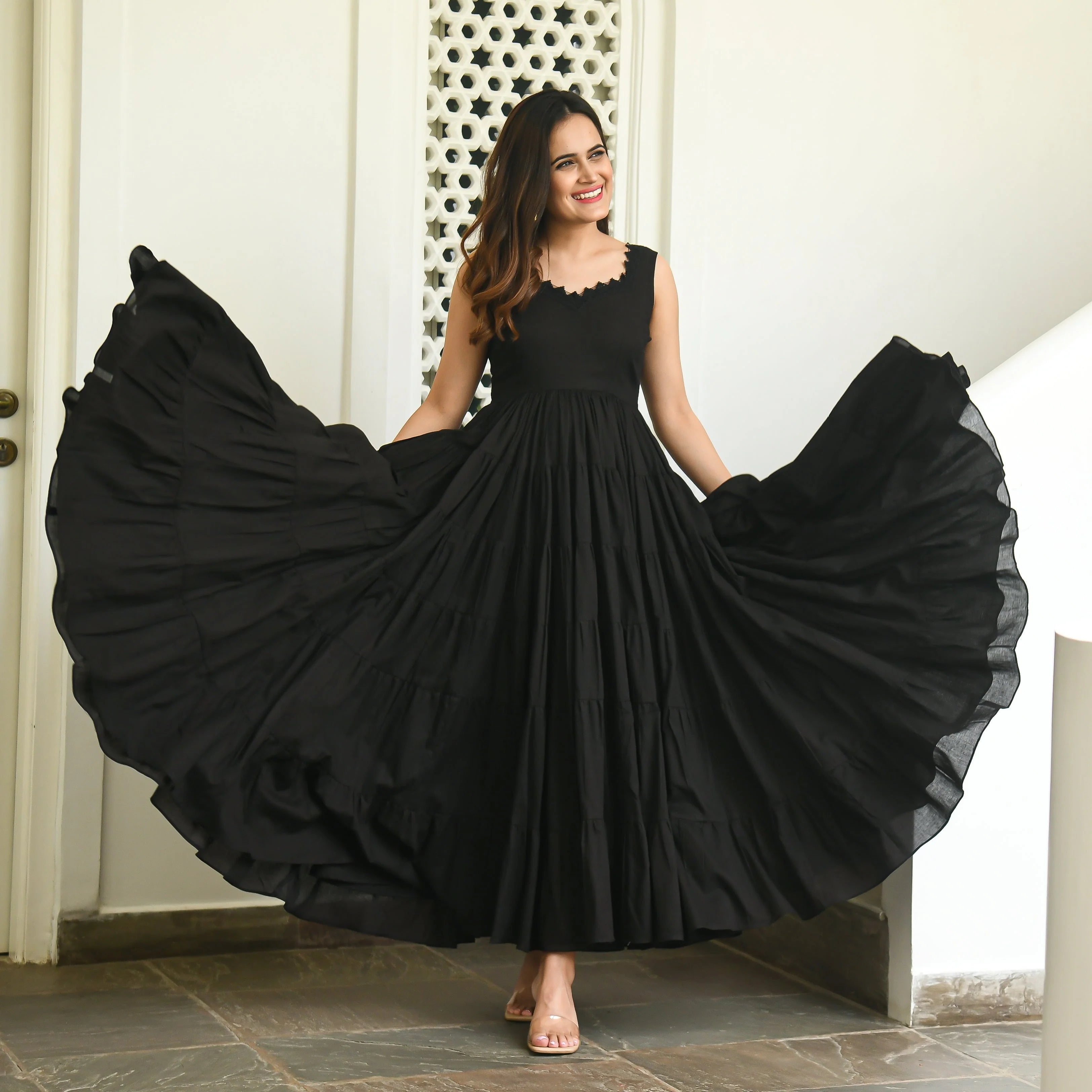 Boshon Black Tier Cotton Dress