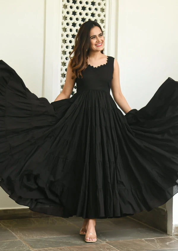 Boshon Black Tier Cotton Dress