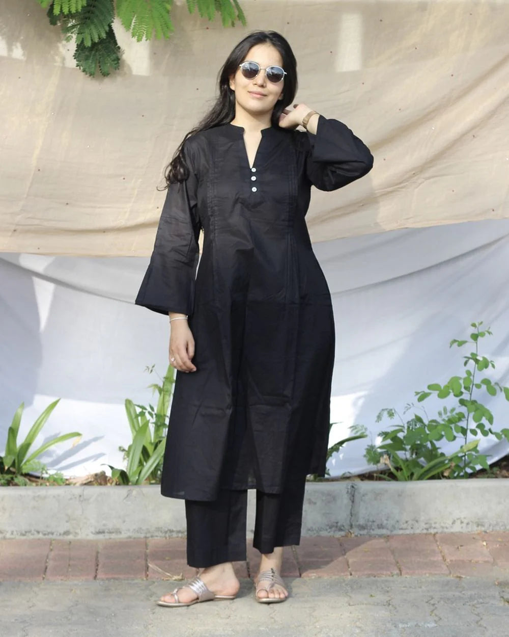 Midnight Black Cotton Kurta Set