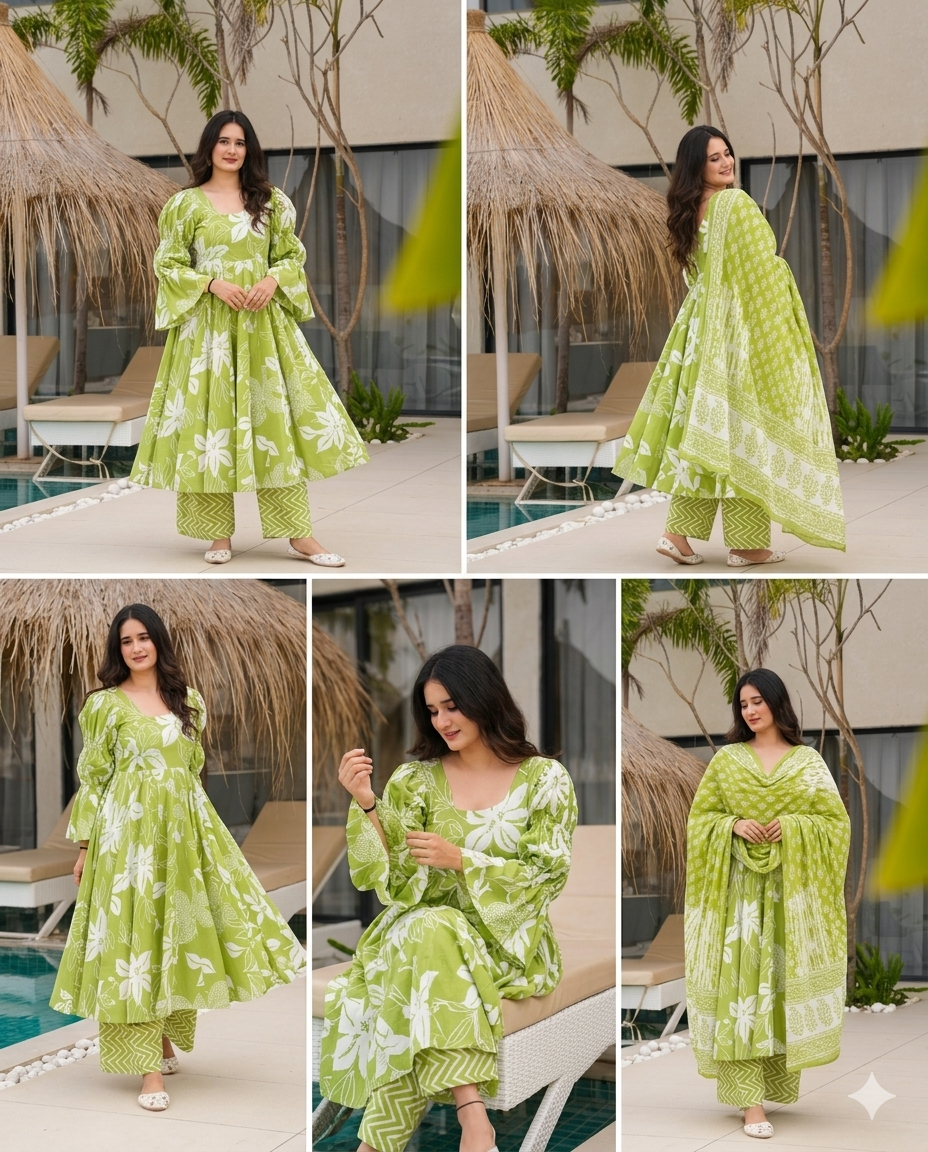 Spring Olive Cotton Suit Set