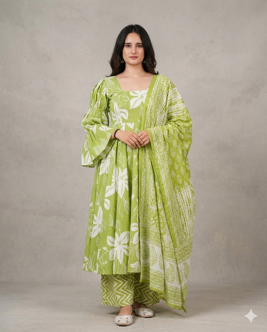 Spring Olive Cotton Suit Set