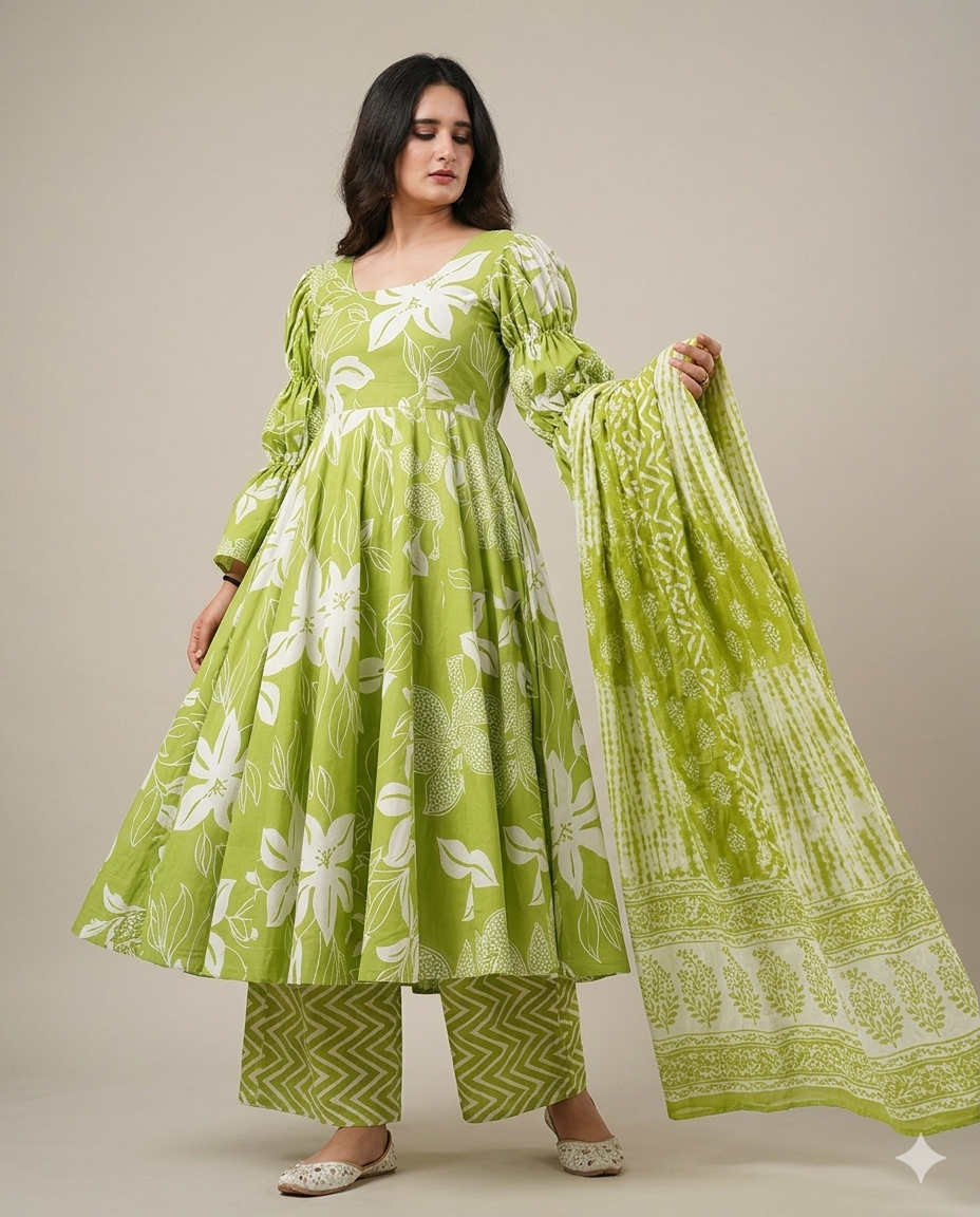 Spring Olive Cotton Suit Set